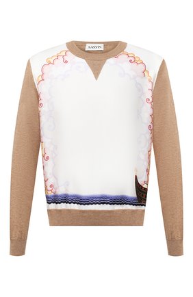 Мужской джемпер из хлопка и шерсти LANVIN бежевого цвета по цене 87250 руб., арт. RM-P00236-MI03-P21 | Фото 1 Мужской джемпер из хлопка и шерсти LANVIN бежевого цвета, арт. RM-P00236-MI03-P21 | Фото 1