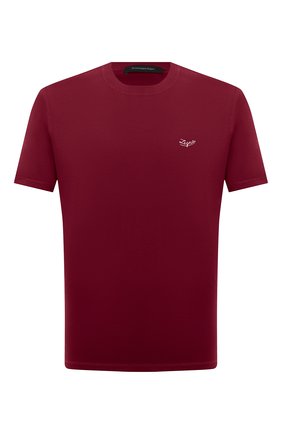 Мужская хлопковая футболка ERMENEGILDO ZEGNA бордового цвета, арт. UW526/707R | Фото 1 (Рукава: Короткие; Длина (для топов): Стандартные; Принт: Без принта; Стили: Кэжуэл; Материал внешний: Хлопок)