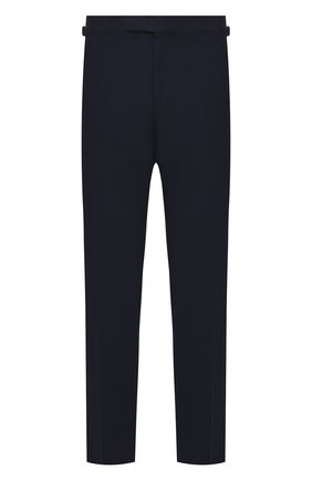 Мужские шерстяные брюки TOM FORD темно-синего цвета, арт. 911R03610043 | Фото 1 (Случай: Формальный; Материал внешний: Шерсть; Материал подклада: Купро; Длина (брюки, джинсы): Стандартные; Стили: Классический; Региональные ограничения белый список (Axapta Mercury): RU)