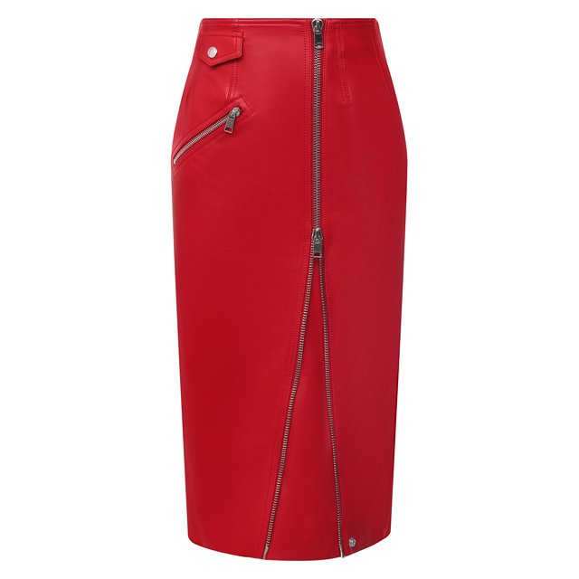 Кожаная юбка Alexander McQueen красного цвета