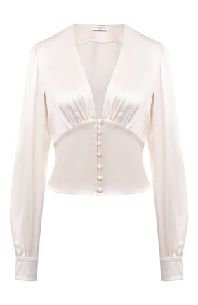Женская шелковая блузка SAINT LAURENT белого цвета по цене 131000 руб., арт. 646017/Y001W | Фото 1 Женская шелковая блузка SAINT LAURENT белого цвета, арт. 646017/Y001W | Фото 1