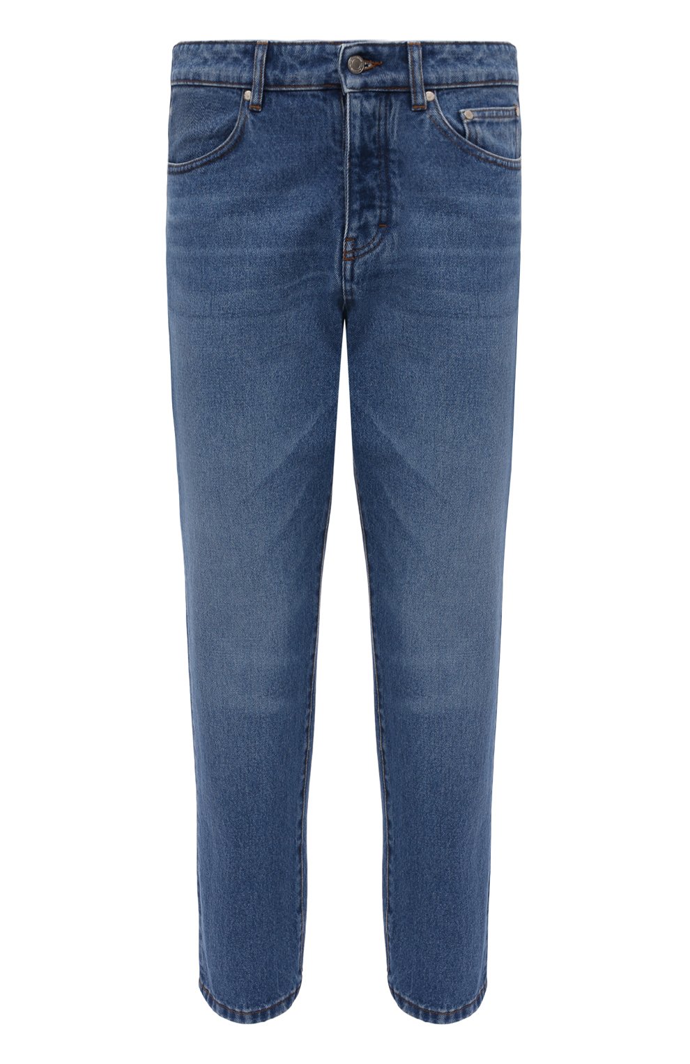Мужские джинсы AMI синего цвета, арт. E21HD204.601 | Фото 1 (Силуэт М (брюки): Прямые; Кросс-КТ: Деним; Длина (брюки, джинсы): Стандартные; Стили: Гранж; Материал внешний: Хлопок, Деним; Детали: Потертости)