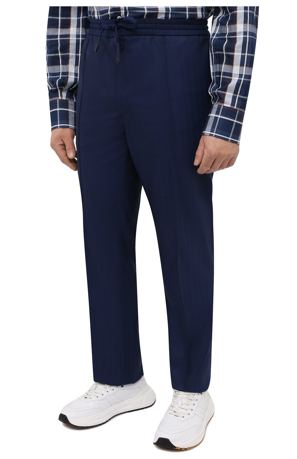 Мужские шерстяные брюки BRIONI темно-синего цвета, арт. RPM20L/P0A9I/NEW SIDNEY | Фото 3 (Big sizes: Big Sizes; Материал внешний: Шерсть; Длина (брюки, джинсы): Стандартные; Случай: Повседневный; Региональные ограничения белый список (Axapta Mercury): RU; Стили: Кэжуэл)
