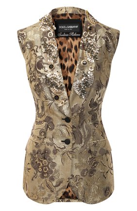 Женский жилет DOLCE & GABBANA золотого цвета по цене 394500 руб., арт. J7AAEZ/FJM2R | Фото 1 Женский жилет DOLCE & GABBANA золотого цвета, арт. J7AAEZ/FJM2R | Фото 1