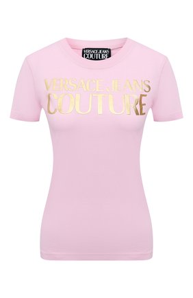 Женская хлопковая футболка VERSACE JEANS COUTURE розового цвета по цене 9950 руб., арт. B2HWA7TB-WDP608 L0G0 F0IL/30319 | Фото 1 Женская хлопковая футболка VERSACE JEANS COUTURE розового цвета, арт. B2HWA7TB-WDP608 L0G0 F0IL/30319 | Фото 1