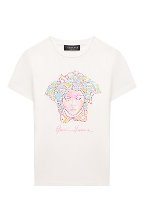 Детская хлопковая футболка VERSACE белого цвета по цене 13700 руб., арт. 1000052/1A00060/8A-14A | Фото 1 Детская хлопковая футболка VERSACE белого цвета, арт. 1000052/1A00060/8A-14A | Фото 1