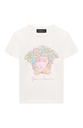 Детская хлопковая футболка VERSACE белого цвета по цене 12900 руб., арт. 1000052/1A00060/4A-6A | Фото 1 Детская хлопковая футболка VERSACE белого цвета, арт. 1000052/1A00060/4A-6A | Фото 1