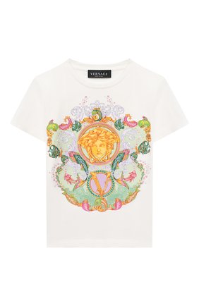 Детская хлопковая футболка VERSACE белого цвета по цене 11500 руб., арт. 1000052/1A00124/4A-6A | Фото 1 Детская хлопковая футболка VERSACE белого цвета, арт. 1000052/1A00124/4A-6A | Фото 1