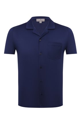 Мужская хлопковая рубашка CANALI темно-синего цвета, арт. T0643/MJ00002 | Фото 1 (Случай: Повседневный; Рукава: Короткие; Материал внешний: Хлопок; Длина (для топов): Стандартные; Стили: Классический; Воротник: Отложной; Принт: Однотонные)