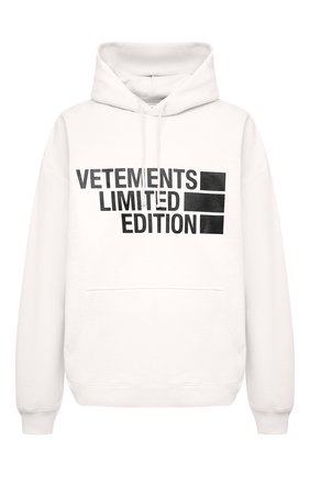 Мужской хлопковое худи VETEMENTS белого цвета по цене 75150 руб., арт. UE51TR820W 1604/M | Фото 1 Мужской хлопковое худи VETEMENTS белого цвета, арт. UE51TR820W 1604/M | Фото 1