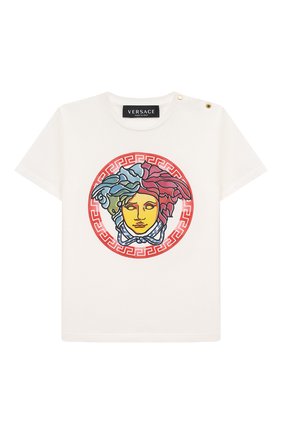 Детский хлопковая футболка VERSACE белого цвета по цене 11950 руб., арт. 1000101/1A00122 | Фото 1 Детский хлопковая футболка VERSACE белого цвета, арт. 1000101/1A00122 | Фото 1