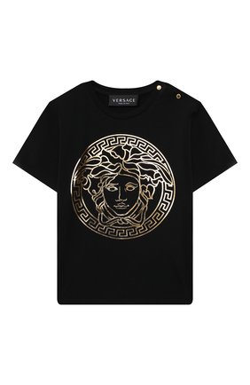 Детский хлопковая футболка VERSACE черного цвета по цене 10300 руб., арт. 1000102/1A00229 | Фото 1 Детский хлопковая футболка VERSACE черного цвета, арт. 1000102/1A00229 | Фото 1