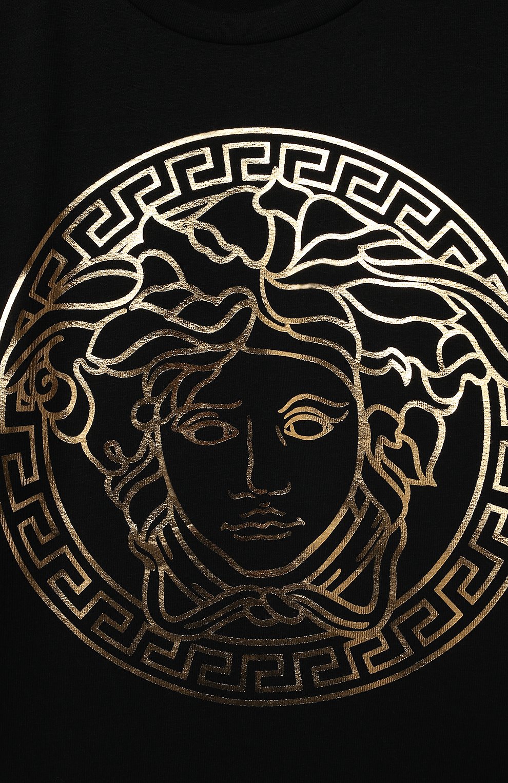 Детский хлопковая футболка VERSACE черного цвета по цене 14950 руб., арт. 1000102/1A00229 | Фото 3 Детский хлопковая футболка VERSACE черного цвета, арт. 1000102/1A00229 | Фото 3 (Рукава: Короткие; Региональные ограничения белый список (Axapta Mercury): RU; Материал внешний: Хлопок; Ростовка одежда: 12 мес | 80 см, 18 мес | 86 см, 24 мес | 92 см, 36 мес | 98 см)