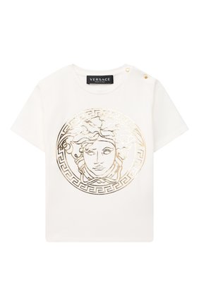 Детский хлопковая футболка VERSACE белого цвета по цене 10300 руб., арт. 1000102/1A00229 | Фото 1 Детский хлопковая футболка VERSACE белого цвета, арт. 1000102/1A00229 | Фото 1