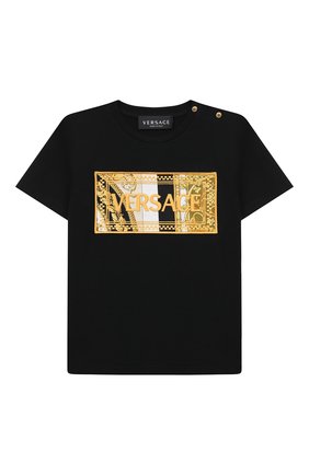 Детский хлопковая футболка VERSACE черного цвета по цене 12950 руб., арт. 1000102/1A00268 | Фото 1 Детский хлопковая футболка VERSACE черного цвета, арт. 1000102/1A00268 | Фото 1