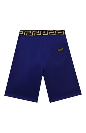 Детские хлопковые шорты VERSACE синего цвета по цене 15950 руб., арт. 1000124/1A00014/8A-14A | Фото 2 Детские хлопковые шорты VERSACE синего цвета, арт. 1000124/1A00014/8A-14A | Фото 2