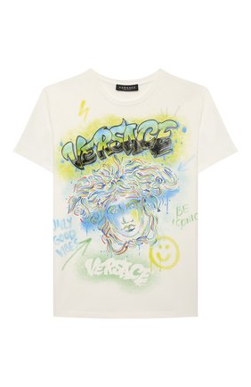 Детская хлопковая футболка VERSACE белого цвета по цене 12900 руб., арт. 1000129/1A00189/8A-14A | Фото 1 Детская хлопковая футболка VERSACE белого цвета, арт. 1000129/1A00189/8A-14A | Фото 1