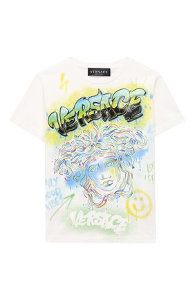 Детская хлопковая футболка VERSACE белого цвета по цене 11900 руб., арт. 1000129/1A00189/4A-6A | Фото 1 Детская хлопковая футболка VERSACE белого цвета, арт. 1000129/1A00189/4A-6A | Фото 1