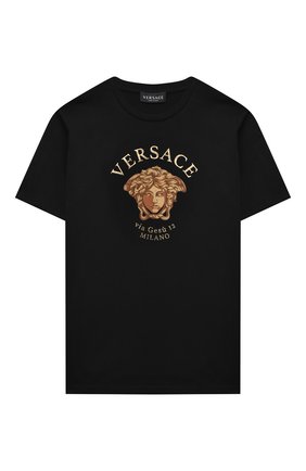 Детская хлопковая футболка VERSACE черного цвета по цене 10700 руб., арт. 1000239/1A00188/4A-6A | Фото 1 Детская хлопковая футболка VERSACE черного цвета, арт. 1000239/1A00188/4A-6A | Фото 1