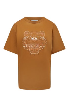 Женская хлопковая футболка KENZO коричневого цвета по цене 16700 руб., арт. FB52TS9724YG | Фото 1 Женская хлопковая футболка KENZO коричневого цвета, арт. FB52TS9724YG | Фото 1 (Принт: С принтом; Рукава: Короткие; Женское Кросс-КТ: Футболка-одежда; Стили: Спорт-шик; Длина (для топов): Стандартные; Материал внешний: Хлопок)