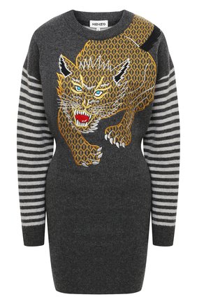 Женское шерстяное платье KENZO серого цвета по цене 43950 руб., арт. FB52R05403AE | Фото 1 Женское шерстяное платье KENZO серого цвета, арт. FB52R05403AE | Фото 1