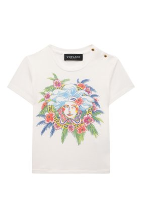 Детский хлопковая футболка VERSACE белого цвета по цене 9950 руб., арт. 1000152/1A00120 | Фото 1 Детский хлопковая футболка VERSACE белого цвета, арт. 1000152/1A00120 | Фото 1 (Материал внешний: Хлопок; Рукава: Короткие; Ростовка одежда: 12 мес | 80 см, 18 мес | 86 см, 24 мес | 92 см, 36 мес | 98 см)