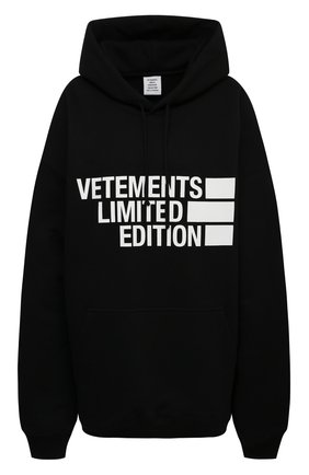Женский хлопковое худи VETEMENTS черного цвета по цене 72050 руб., арт. UE51TR820B 1604/W | Фото 1 Женский хлопковое худи VETEMENTS черного цвета, арт. UE51TR820B 1604/W | Фото 1