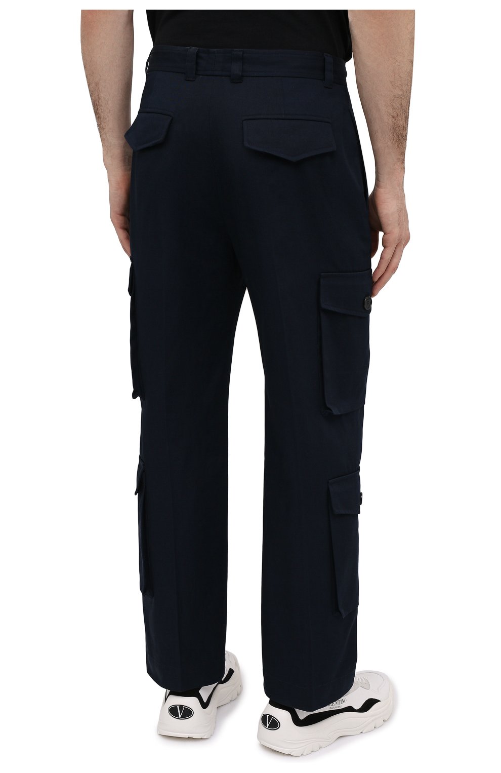 Мужские хлопковые брюки-карго KENZO темно-синего цвета, арт. FB55PA3349CT | Фото 4 (Силуэт М (брюки): Карго; Длина (брюки, джинсы): Стандартные; Случай: Повседневный; Стили: Гранж; Материал внешний: Хлопок)