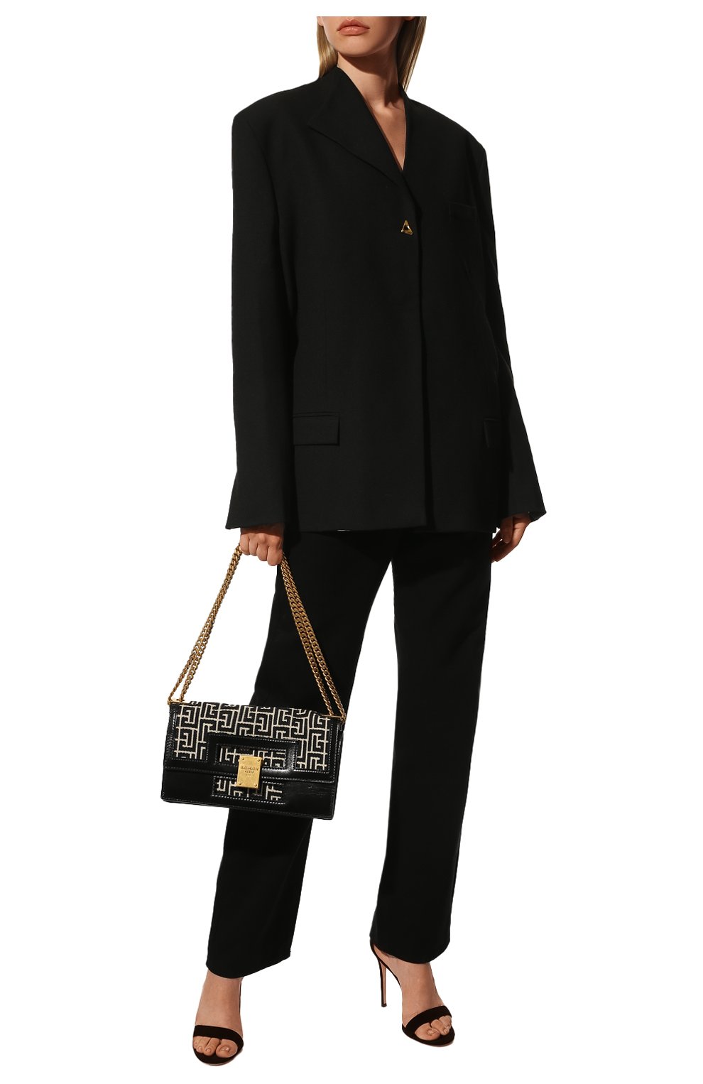 Женская сумка BALMAIN черного цвета, арт. VN1S608/TJGH | Фото 3 (Сумки-технические: Сумки через плечо; Ремень/цепочка: С цепочкой, На ремешке; Размер: medium; Материал: Текстиль)