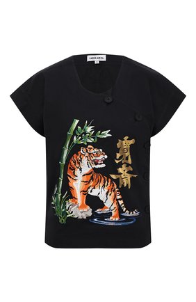 Женская хлопковая футболка KENZO черного цвета по цене 42150 руб., арт. FB52CH0339KE | Фото 1 Женская хлопковая футболка KENZO черного цвета, арт. FB52CH0339KE | Фото 1