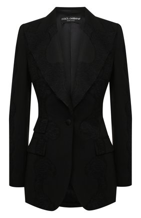 Женский жакет из шерсти и хлопка DOLCE & GABBANA черного цвета по цене 268500 руб., арт. F29IBT/FUBEI | Фото 1 Женский жакет из шерсти и хлопка DOLCE & GABBANA черного цвета, арт. F29IBT/FUBEI | Фото 1