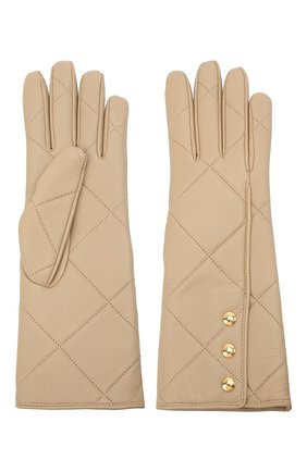 Женские кожаные перчатки BURBERRY бежевого цвета, арт. 8037815 | Фото 2 (Материал: Натуральная кожа)