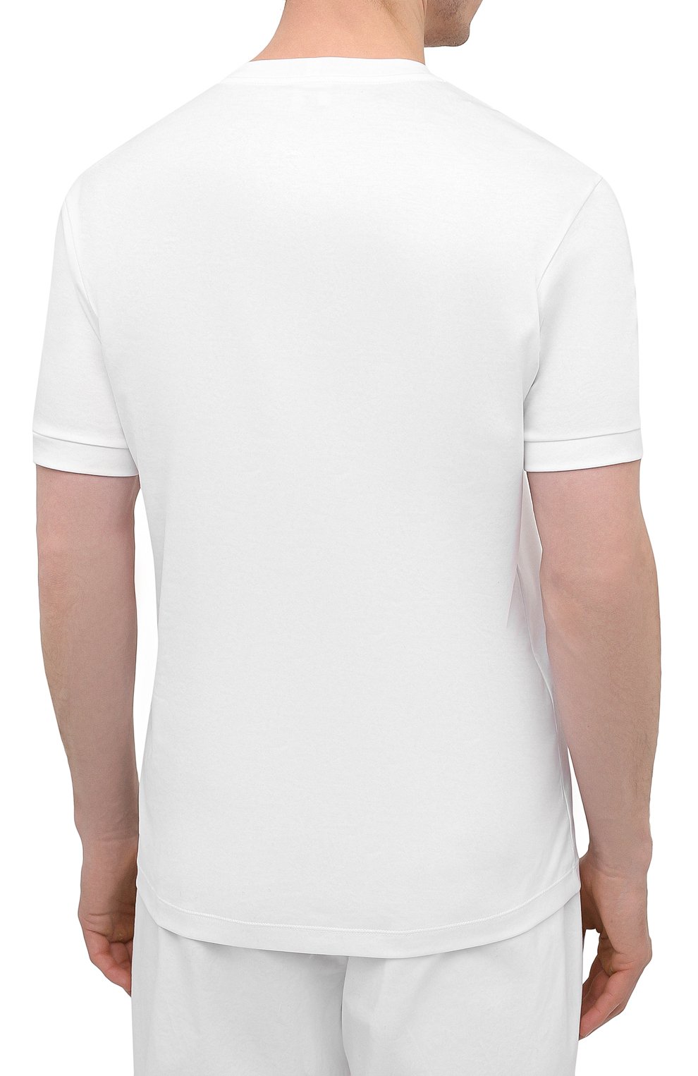 Мужская хлопковая футболка GIORGIO ARMANI белого цвета, арт. 3KSM93/SJXDZ | Фото 4 (Принт: Без принта; Рукава: Короткие; Длина (для топов): Стандартные; Материал внешний: Хлопок; Стили: Кэжуэл)