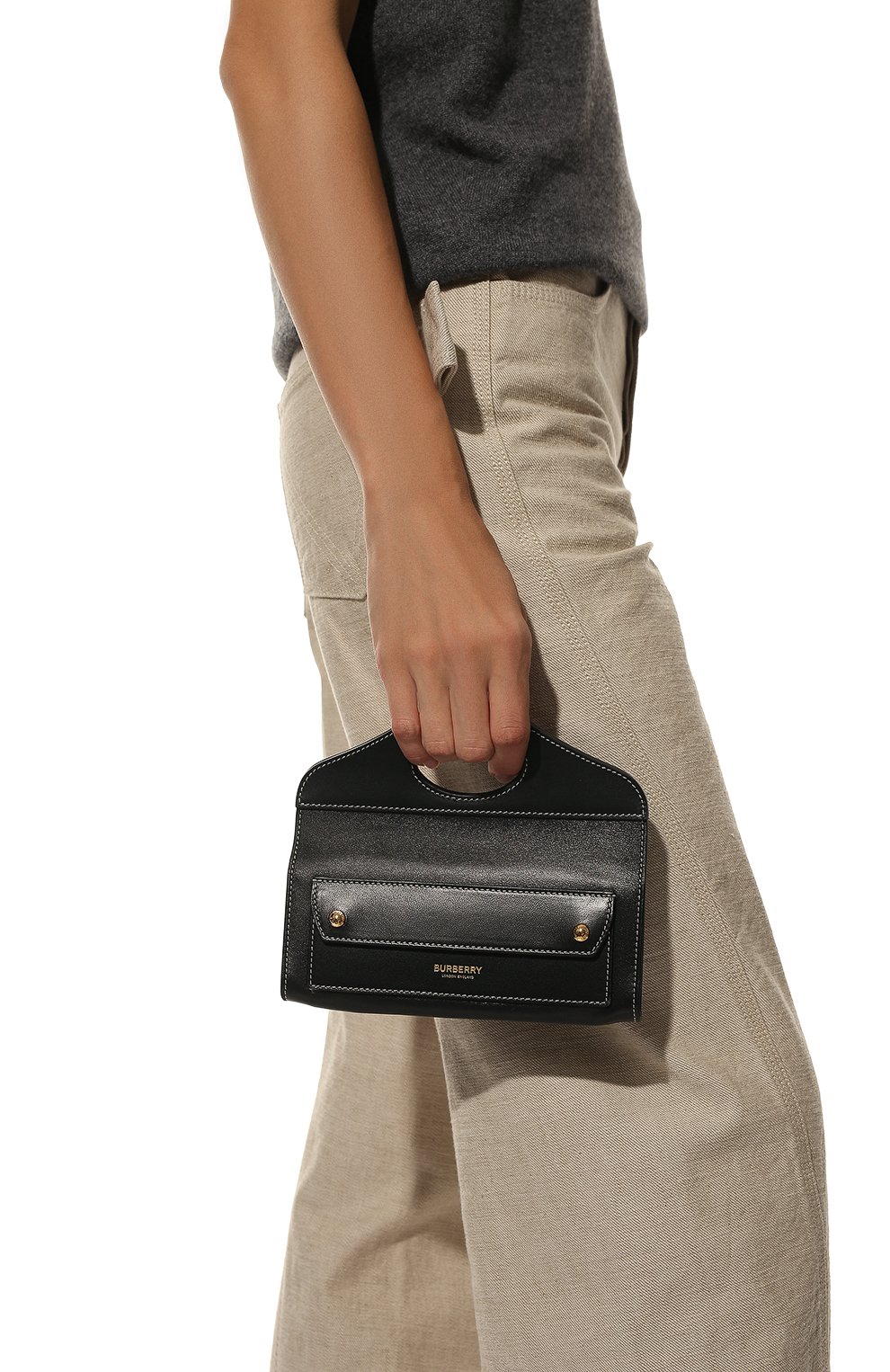 Женская сумка pocket BURBERRY черного цвета, арт. 8036735 | Фото 2 (Сумки-технические: Сумки top-handle; Материал: Натуральная кожа; Размер: mini; Ремень/цепочка: На ремешке)