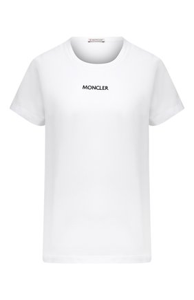 Женская хлопковая футболка MONCLER белого цвета, арт. G1-093-8C7A6-10-829FB | Фото 1 (Рукава: Короткие; Принт: С принтом; Длина (для топов): Стандартные; Материал внешний: Хлопок; Стили: Кэжуэл; Женское Кросс-КТ: Футболка-одежда; Региональные ограничения белый список (Axapta Mercury): RU)