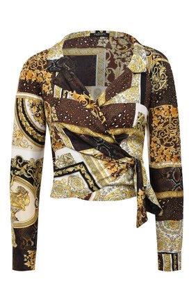 Женская шелковая блузка VERSACE золотого цвета по цене 99500 руб., арт. A88213/1F00456 | Фото 1 Женская шелковая блузка VERSACE золотого цвета, арт. A88213/1F00456 | Фото 1