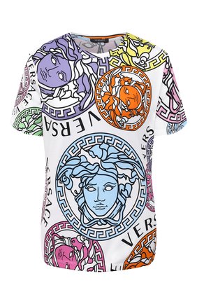 Женская хлопковая футболка VERSACE разноцветного цвета по цене 42050 руб., арт. A88678/1F00404 | Фото 1 Женская хлопковая футболка VERSACE разноцветного цвета, арт. A88678/1F00404 | Фото 1