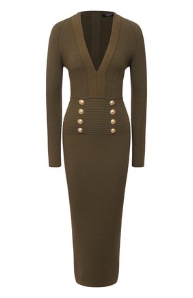 Женское платье из вискозы BALMAIN хаки цвета по цене 191000 руб., арт. VF16644/K211 | Фото 1 Женское платье из вискозы BALMAIN хаки цвета, арт. VF16644/K211 | Фото 1