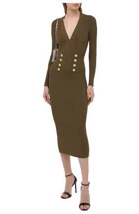 Женское платье из вискозы BALMAIN хаки цвета по цене 191000 руб., арт. VF16644/K211 | Фото 2 Женское платье из вискозы BALMAIN хаки цвета, арт. VF16644/K211 | Фото 2