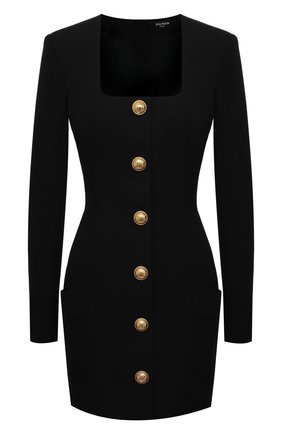 Женское шерстяное платье BALMAIN черного цвета по цене 199500 руб., арт. VF16234/167L | Фото 1 Женское шерстяное платье BALMAIN черного цвета, арт. VF16234/167L | Фото 1