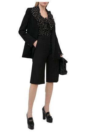 Женская шелковая блузка SAINT LAURENT черного цвета, арт. 646002/Y5C42 | Фото 2 (Материал внешний: Шелк; Длина (для топов): Стандартные; Принт: С принтом; Стили: Гламурный; Женское Кросс-КТ: Блуза-одежда; Рукава: Длинные)