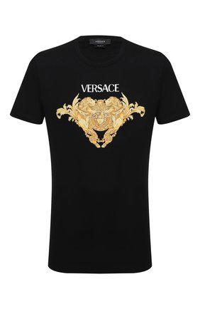Мужская хлопковая футболка VERSACE черного цвета по цене 42600 руб., арт. A88444/A237441 | Фото 1 Мужская хлопковая футболка VERSACE черного цвета, арт. A88444/A237441 | Фото 1 (Материал внешний: Хлопок; Длина (для топов): Стандартные; Рукава: Короткие; Принт: С принтом; Стили: Кэжуэл)