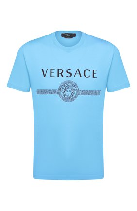 Мужская хлопковая футболка VERSACE синего цвета по цене 23850 руб., арт. A87573/A228806 | Фото 1 Мужская хлопковая футболка VERSACE синего цвета, арт. A87573/A228806 | Фото 1