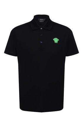 Мужское хлопковое поло VERSACE темно-синего цвета по цене 42600 руб., арт. A87427/A237141 | Фото 1 Мужское хлопковое поло VERSACE темно-синего цвета, арт. A87427/A237141 | Фото 1 (Материал внешний: Хлопок; Рукава: Короткие; Стили: Кэжуэл; Длина (для топов): Стандартные; Застежка: Пуговицы)