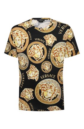 Мужская хлопковая футболка VERSACE золотого цвета по цене 52350 руб., арт. A76113/1F00641 | Фото 1 Мужская хлопковая футболка VERSACE золотого цвета, арт. A76113/1F00641 | Фото 1