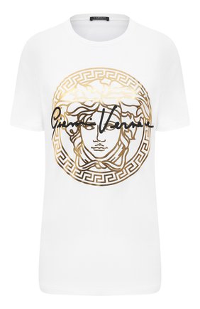 Женская хлопковая футболка VERSACE белого цвета по цене 26500 руб., арт. A87456/A228806 | Фото 1 Женская хлопковая футболка VERSACE белого цвета, арт. A87456/A228806 | Фото 1