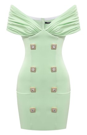 Женское платье из вискозы BALMAIN светло-зеленого цвета по цене 192500 руб., арт. VF16150/J017 | Фото 1 Женское платье из вискозы BALMAIN светло-зеленого цвета, арт. VF16150/J017 | Фото 1 (Материал внешний: Вискоза; Длина Ж (юбки, платья, шорты): Мини; Случай: Коктейльный; Женское Кросс-КТ: Платье-одежда; Материал подклада: Вискоза; Рукава: Короткие; Стили: Романтичный; Одежда: Одежда)