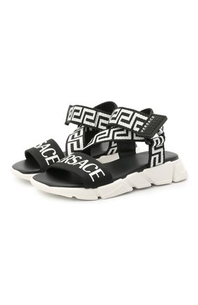 Детские босоножки VERSACE черного цвета по цене 18100 руб., арт. 1000252/1A00212/27-29 | Фото 1 Детские босоножки VERSACE черного цвета, арт. 1000252/1A00212/27-29 | Фото 1 (Материал внешний: Текстиль; Материал внутренний: Натуральная кожа, Текстиль)