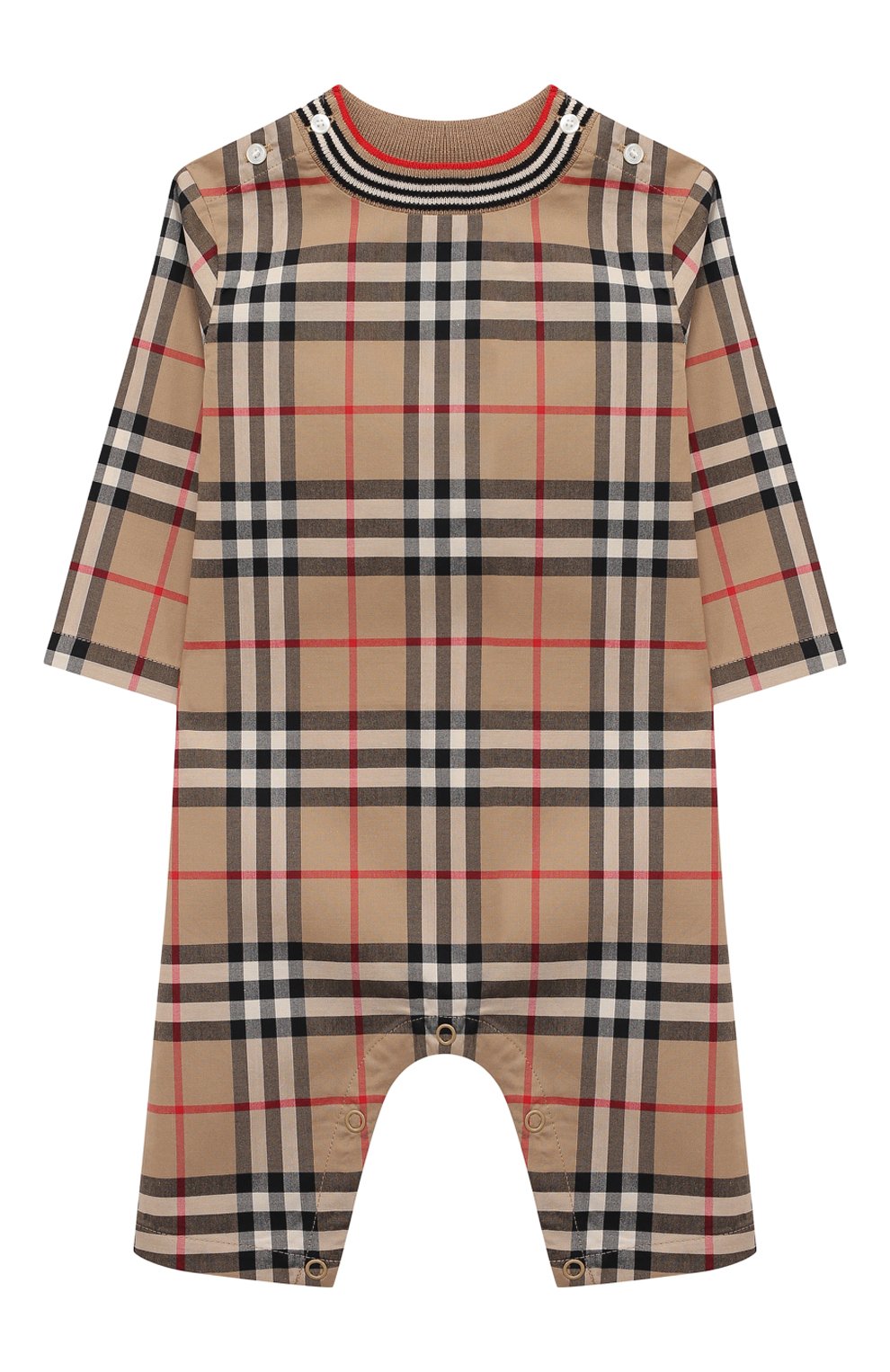 Детский хлопковый комбинезон BURBERRY бежевого цвета, арт. 8036579 | Фото 1