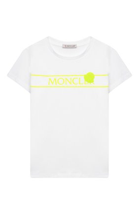 Детская хлопковая футболка MONCLER белого цвета по цене 12150 руб., арт. G1-954-8C744-10-83907/8-10A | Фото 1 Детская хлопковая футболка MONCLER белого цвета, арт. G1-954-8C744-10-83907/8-10A | Фото 1 (Рукава: Короткие; Материал внешний: Хлопок; Девочки Кросс-КТ: футболка-одежда; Региональные ограничения белый список (Axapta Mercury): RU; Ростовка одежда: 10 - 11 лет | 140 - 146см, 8 лет | 128 см)